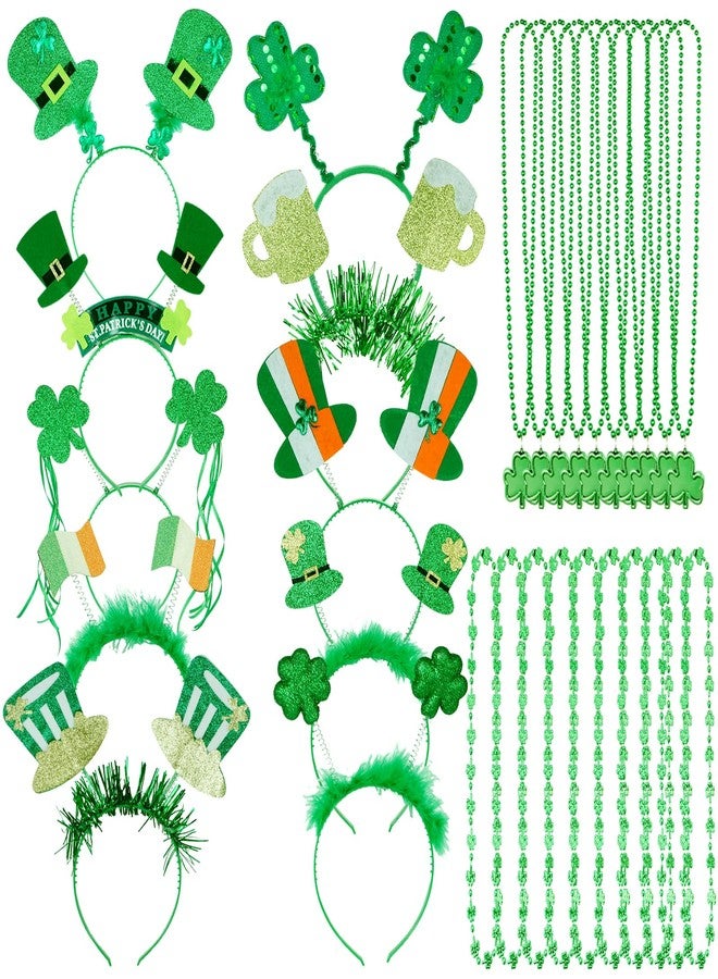 FACULX 30PCS St Patricks Day Accessories Beads Necklace Green Shamrock Pom Hat Headbands, St. Patrick's Day Accessories Party Favors Set for Festivals Event Parades Irish Green Supplies Men Women - Image 1
